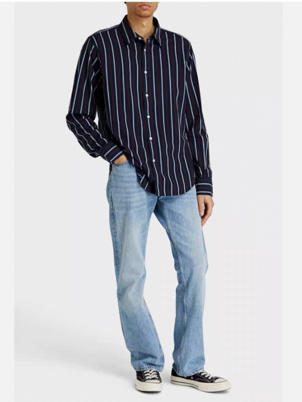 Rag and Bone NY Rove Cotton Striped Shirt Navy Stripe Men Size Medium NWOT
